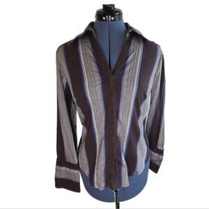 Ben Sherman brown blue vertical stripe y2k button down shirt Large